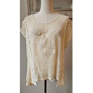 NWT‎ Blu Pepper Embroidered Floral Crochet Lace Top Women Size L Cream cottage